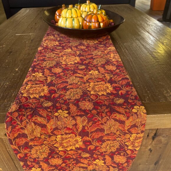 Crate & Barrel Thanksgiving Tapestry Table Runner 14 x120 - Picture 1 of 4